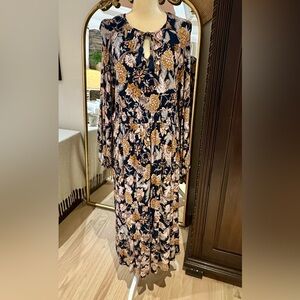 Knox Rose Navy Floral Keyhole Midi Dress with Mustard Accents